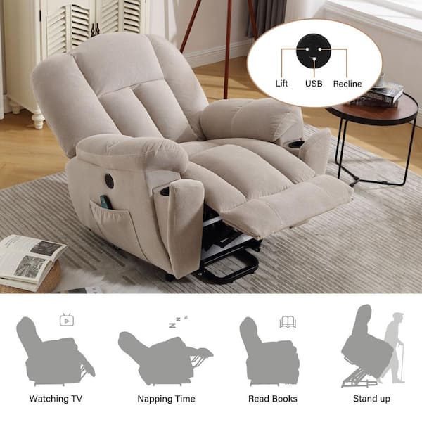 Z-joyee Beige Polyester Recliners Power Lift Recliner Chair