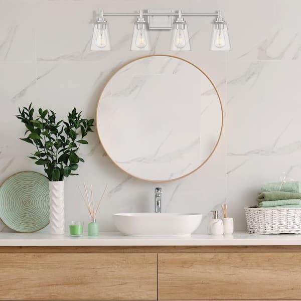 Wakefield 31 in. 4-Light Brushed Nickel Transitional Vanity Light with Clear Glass Shades