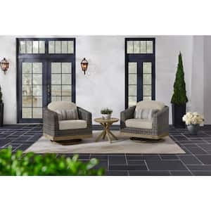 Avondale Swivel Wicker Outdoor Lounge Chair with Decorative Band in Sunbrella Cast Ash Cushions (Set of 2)