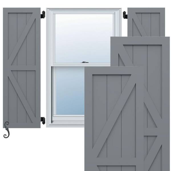 Ekena Millwork EnduraCore Two Equal Panel Farmhouse 15-in W x 66-in H Board and Batten Composite Shutters Pair in Ocean Swell