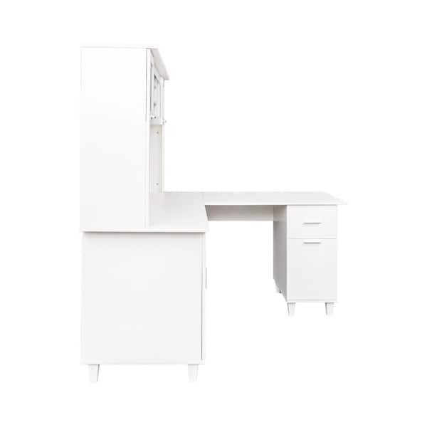 60 in. L Shaped White Particle Board 1-Drawer Home Office