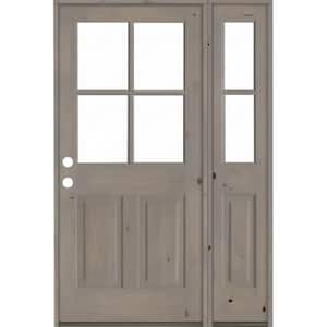 46 in. x 80 in. Knotty Alder Right-Hand/Inswing 4-Lite Clear Glass Grey Stain Wood Prehung Front Door/Right Sidelite