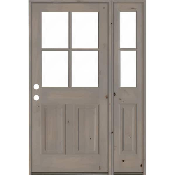 Krosswood Doors 46 in. x 80 in. Knotty Alder Right-Hand/Inswing 4-Lite Clear Glass Grey Stain Wood Prehung Front Door/Right Sidelite
