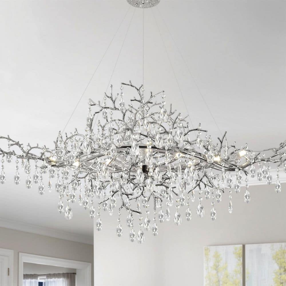47 in. 12-Lights Silver Luxury Crystal Linear Chandelier, Modern Branch Chandelier for Dinning Room, Living Room price history on PriceWatchPro