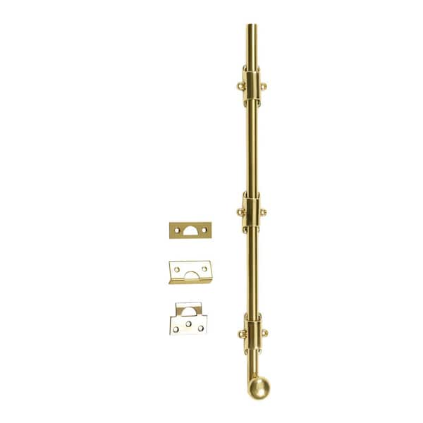 idh by St. Simons 18 in. Heavy-Duty Solid Brass Polished Brass No Lacquer Surface Bolt with Round Knob