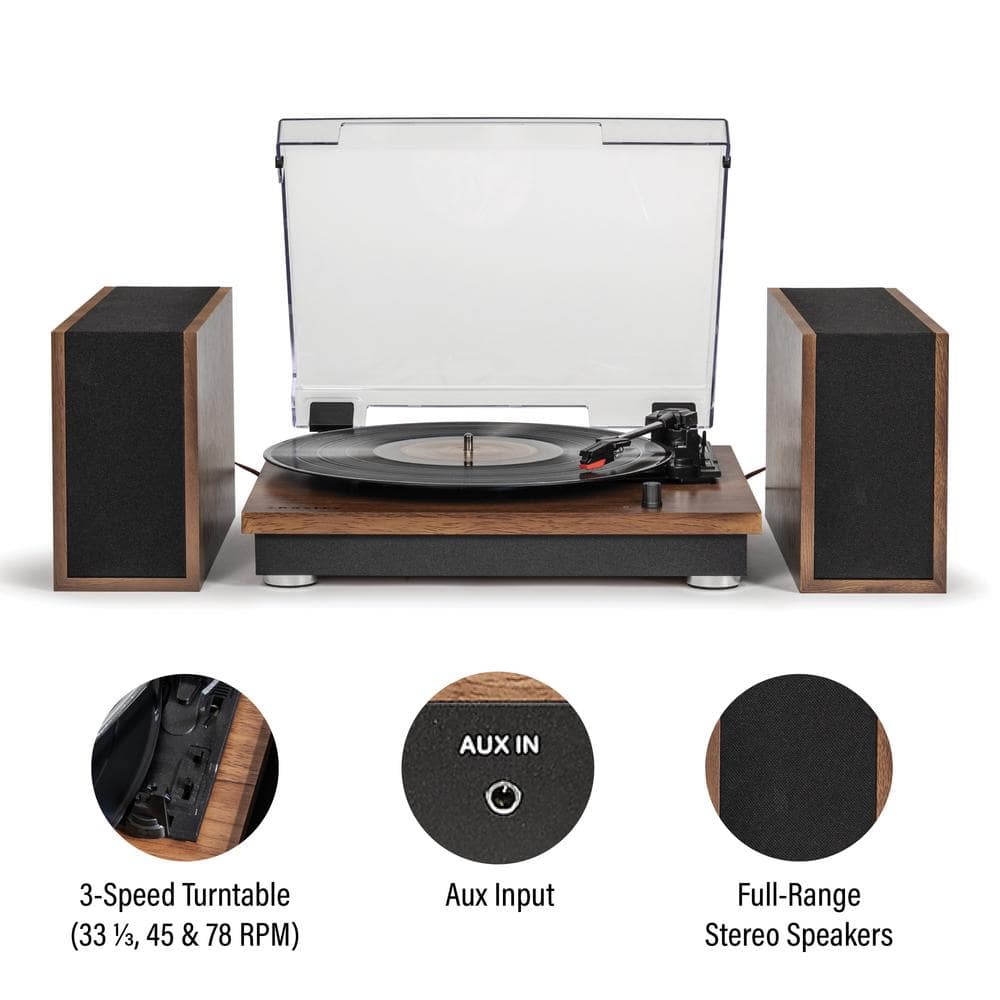 Walnut Belt Drive Bluetooth Vinyl Record Player with Modular Speakers