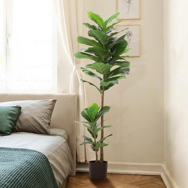 KUTON 51 .18 in. Green Artificial Fiddle Leaf Fig Tree in Pot