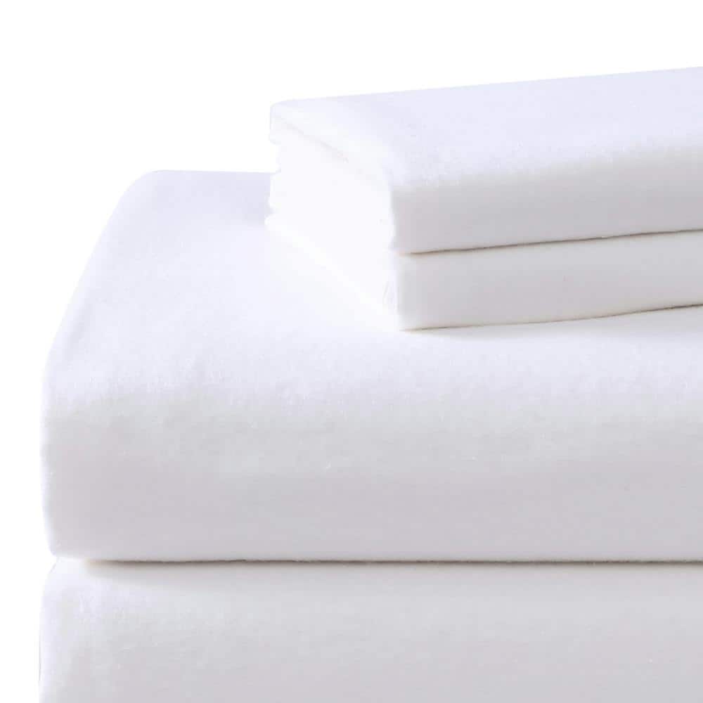 True White King Cotton Flannel Deep Pocket Sheet Set