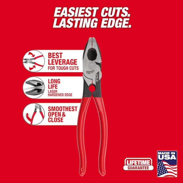9 in. Lineman's Pliers with Thread Cleaner / Fish Tape Puller and Dipped Grip
