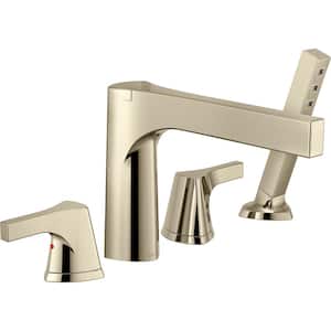 Zura 2-Handle Deck-Mount Roman Tub Faucet Trim Kit with Hand Shower in Polished Nickel (Valve Not Included)