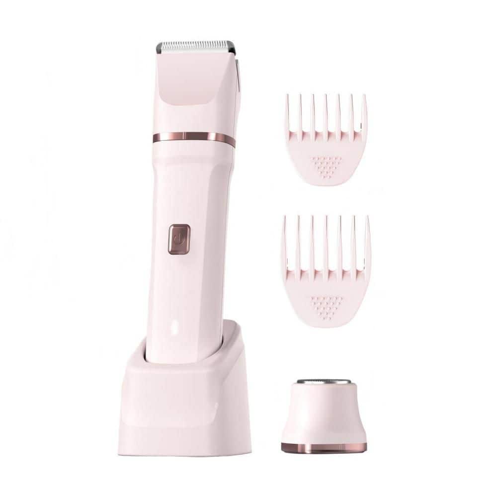 Pink 2‑in‑1 Women Bikini Trimmer Electric Razor, Waterproof Rechargeable Shaver, Face and Body Hair Trimmer