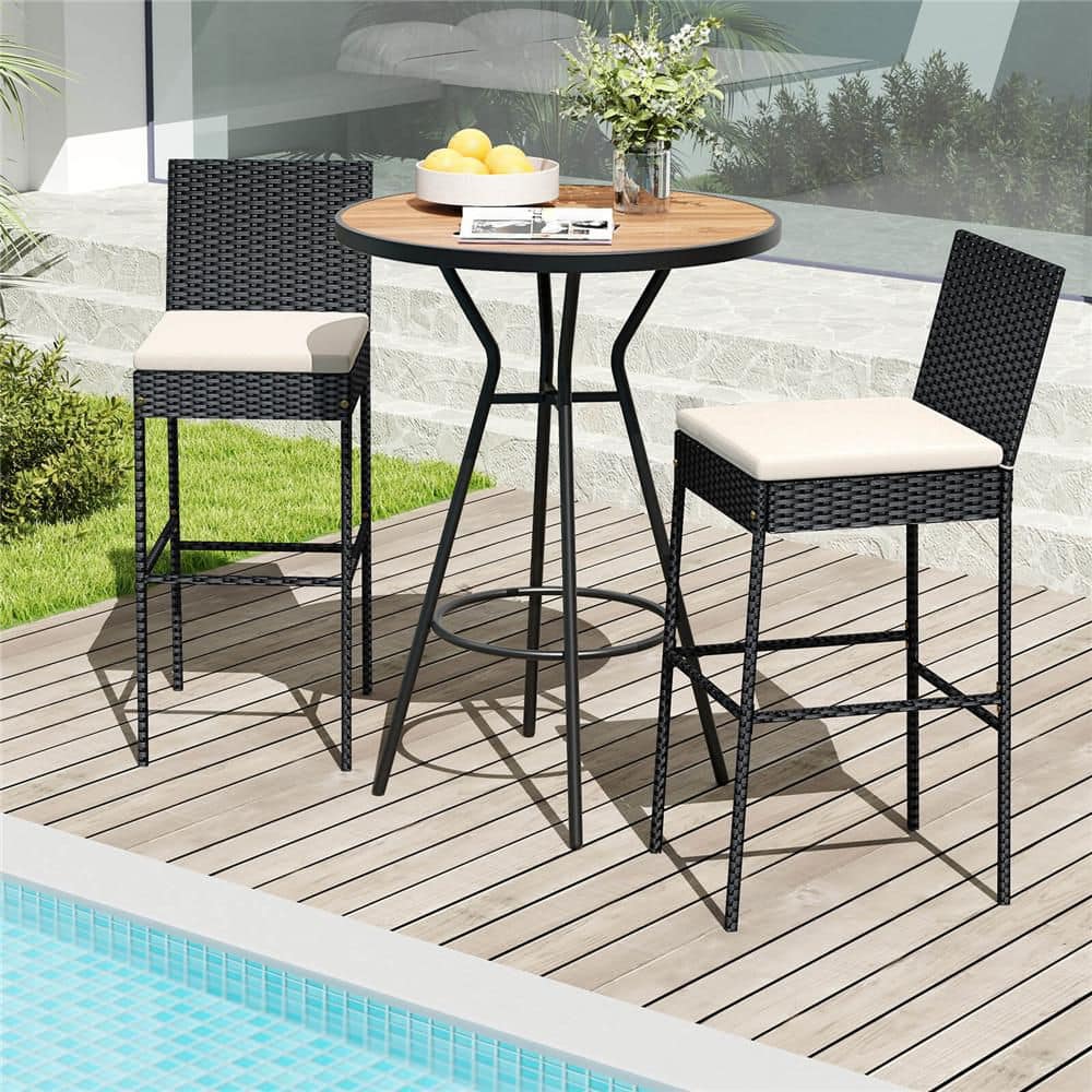 Wicker Outdoor Bar Stool Bar Height Chairs with Backyard Off-White Cushions (2-Pack) price history on PriceWatchPro