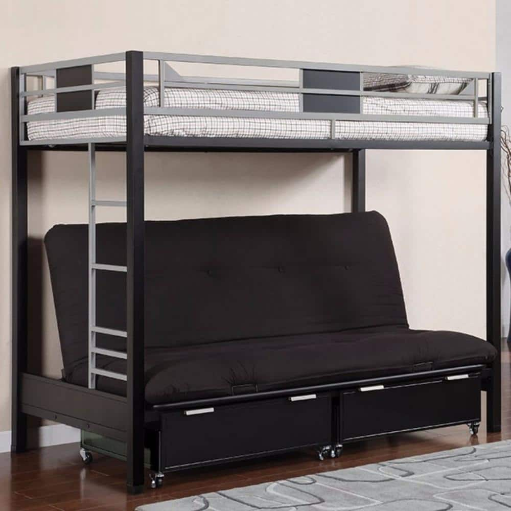 Benjara Silver And Black Twin Adjustable Bunk Bed With Metal Frame ...