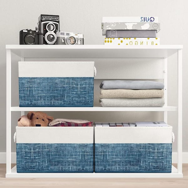 Unbranded Blue 10 in. x 9.5 in. Cardboard Decorative Basket Set of 3