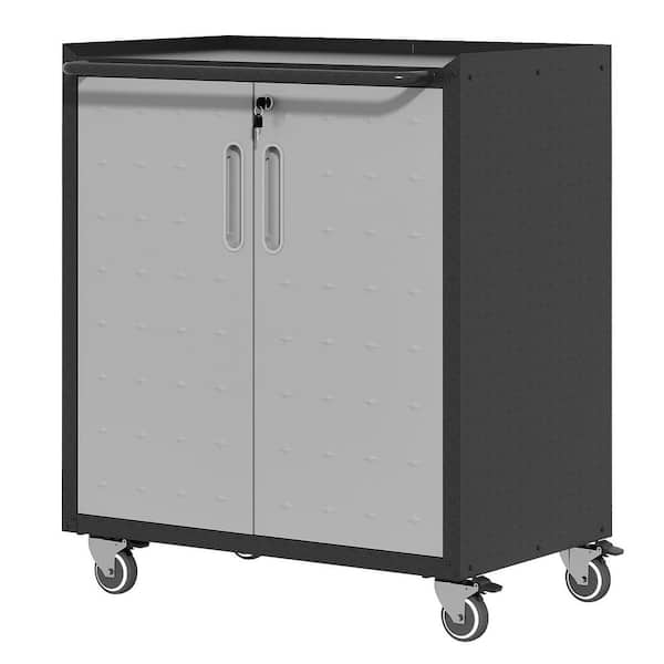 Heavy-Duty Mobile Metal Storage Cabinet in Black+Gray with Wheels​, 500lb, Tool Storage Cabinet for Garage-30 x 17 x 35