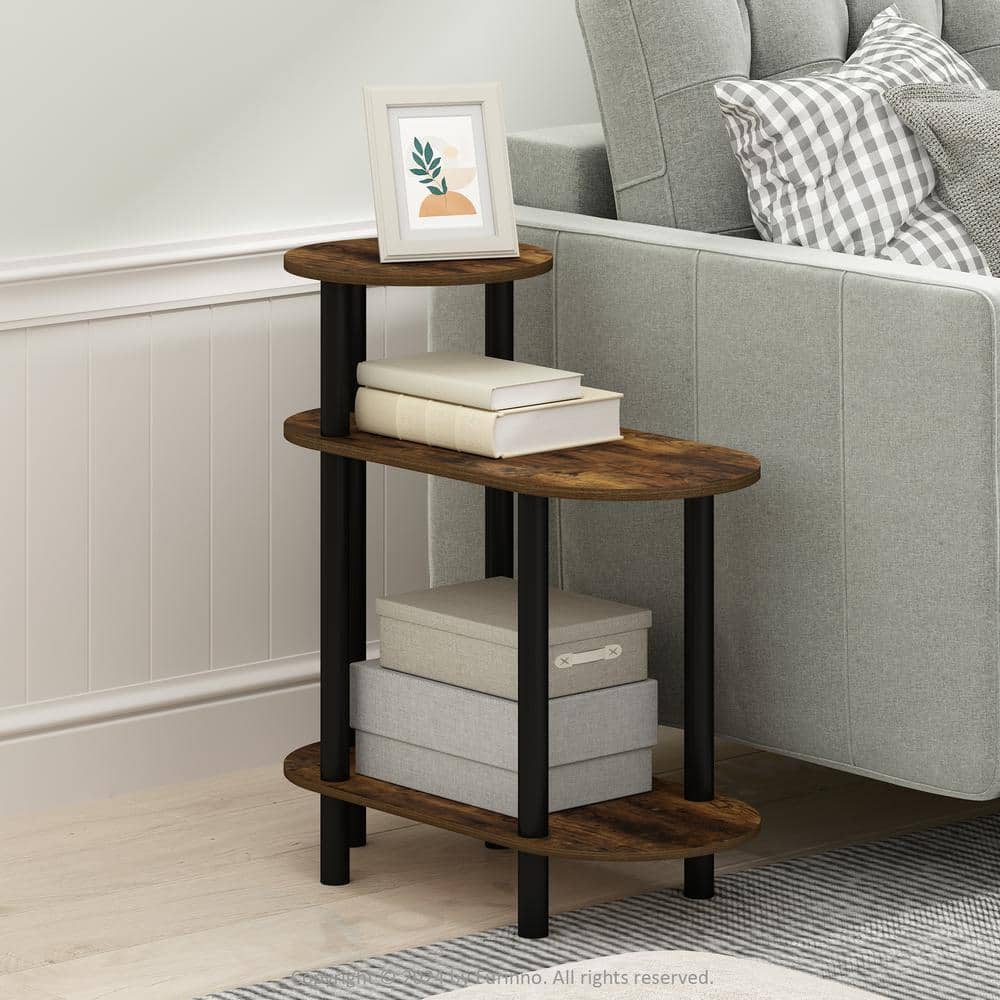Amber Pine and Black 3-Tier Oval Wood End Table