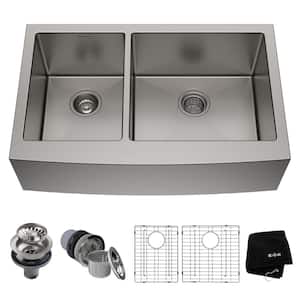 Standart PRO Stainless Steel 32.88 in. Double Bowl Farmhouse/Apron-Front Kitchen Sink