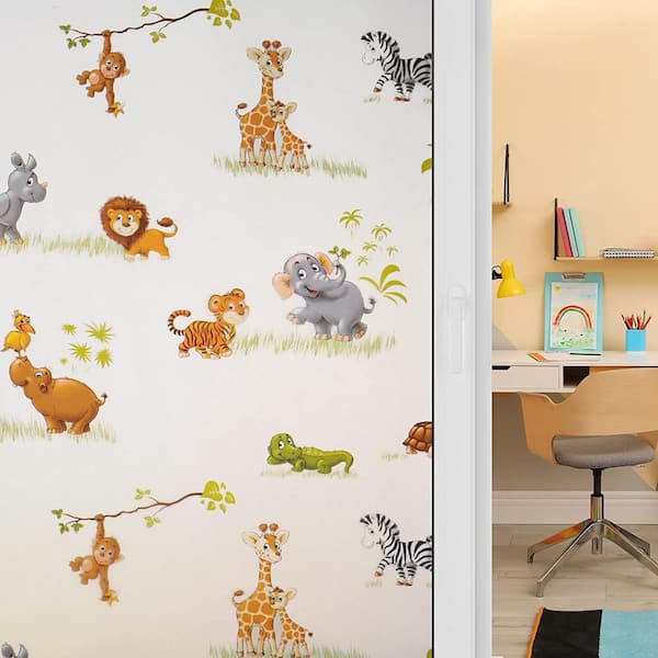 HIDBEA 35.4 in. x 78.7 in. Cartoon Animal Decorative Frosted Window Film