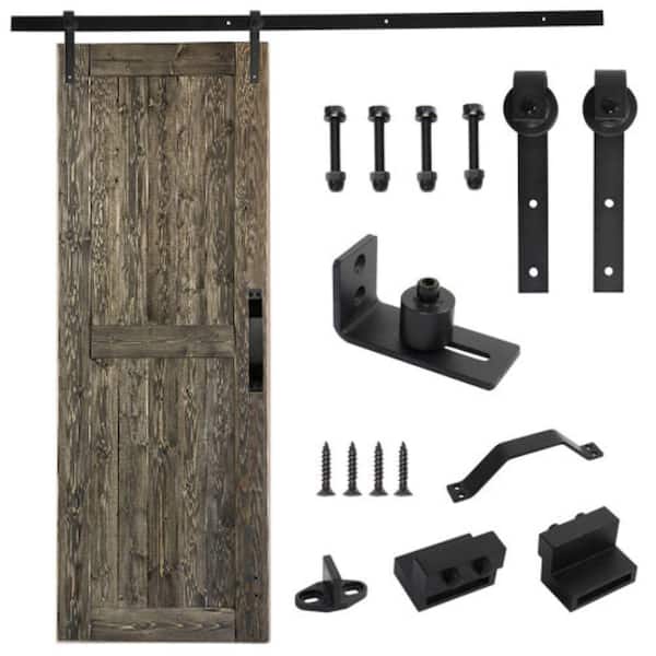 Winado 30 in. x 84 in. 1 Panel Gray Finished Spruce Wood Sliding Barn Door with Hardware Kit