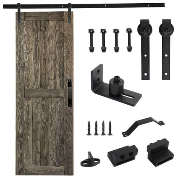 Karl home 42 in. x 84 in. 1 Panel Gray Finished Spruce Wood Sliding Barn Door with Hardware Kit