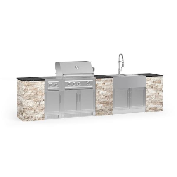 NewAge Products Signature Series 142.16 in. x 25.5 in. x 58.64 in. 11-Piece Outdoor Kitchen Cabinet Set with Natural Gas 33 in. Grill