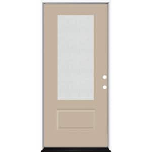 Legacy 36 in. x 80 in. 3/4 Lite Rain Glass LHIS Primed Sandstone Finish Fiberglass Prehung Front Door