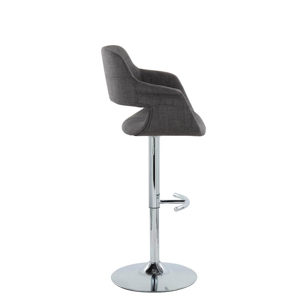 Vintage Flair Chrome Metal Charcoal Fabric Adjustable Swivel Barstool
