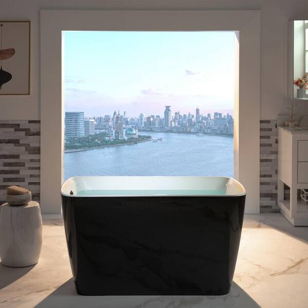 Cube 48 in. x 27.5 in. Acrylic Flat Bottom Soaking Bathtub with Reversible Drain in White with Oil Rubbed Bronze