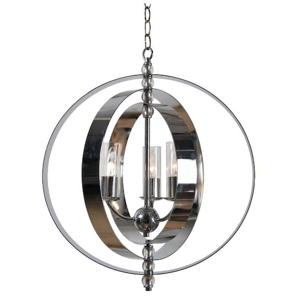 Kenroy Home Jaquelyn 3-Light Chrome Chandelier with Clear Glass Shade
