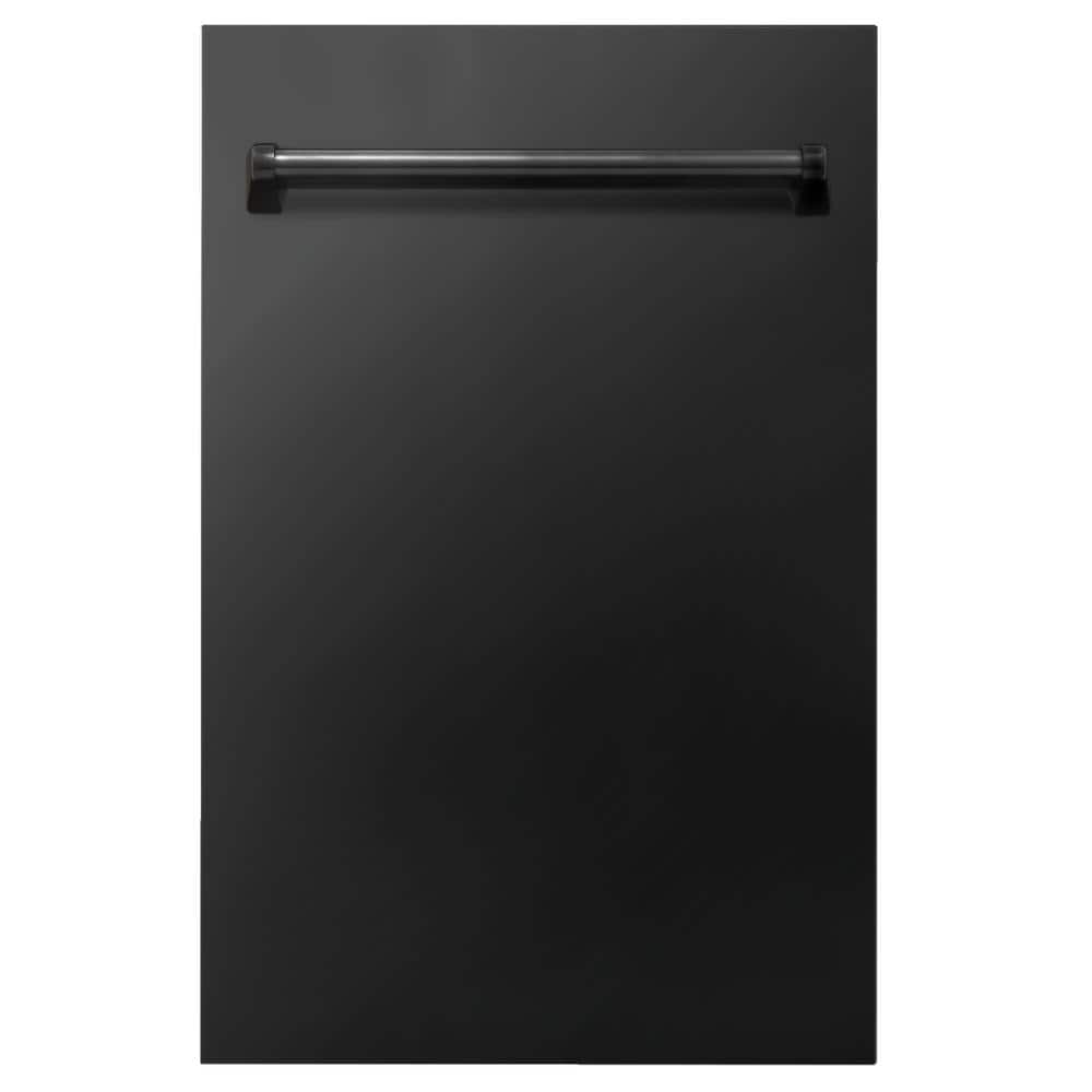 ZLINE Kitchen and Bath 18 in. Top Control 6-Cycle Compact Dishwasher with 2 Racks in Black Stainless Steel & Traditional Handle