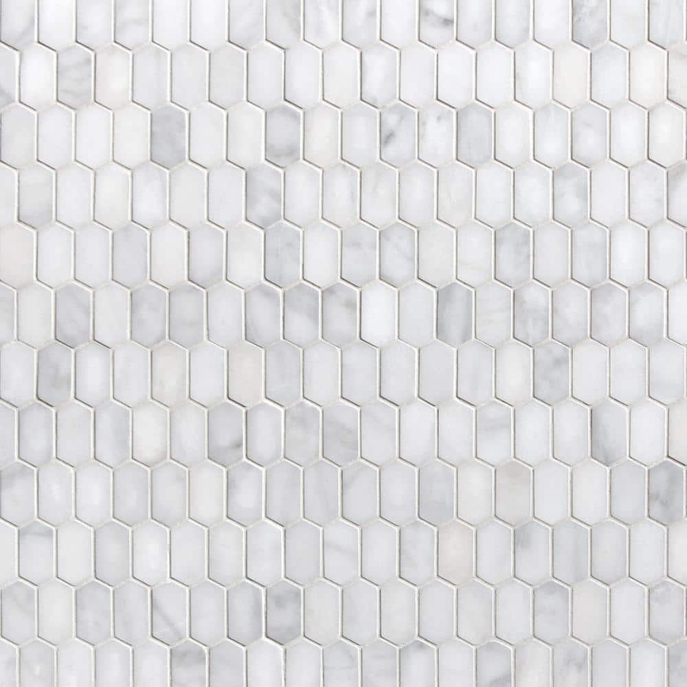 12" x 10" White Carrara Marble Hexagonal Mosaic Tile