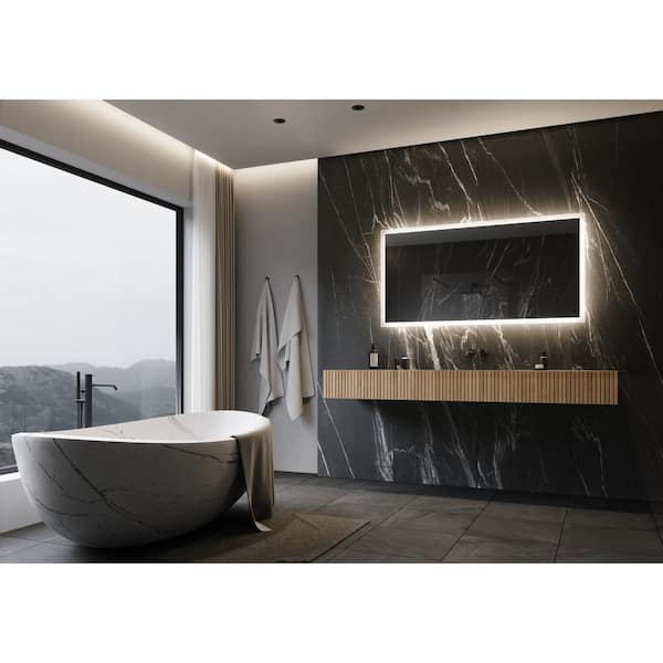 Unbranded Backlit 55 in. W x 28 in. H Rectangular Frameless Wall Mounted Bathroom Vanity Mirror 3000K LED