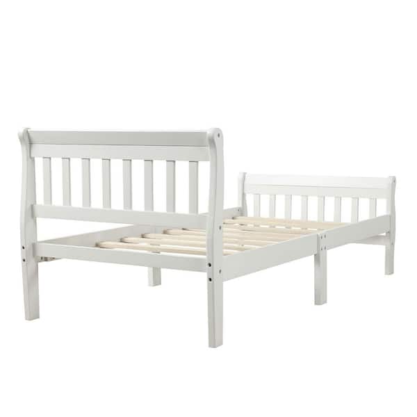 ANBAZAR Whiter Twin Size Wood Platform Bed with Headboard and Footboard, Sturdy Sleigh Panel Bed Frame with Wood Slats