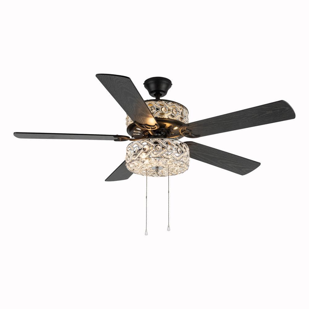 52" Silver and Black Crystal Chandelier Ceiling Fan with Reversible Blades
