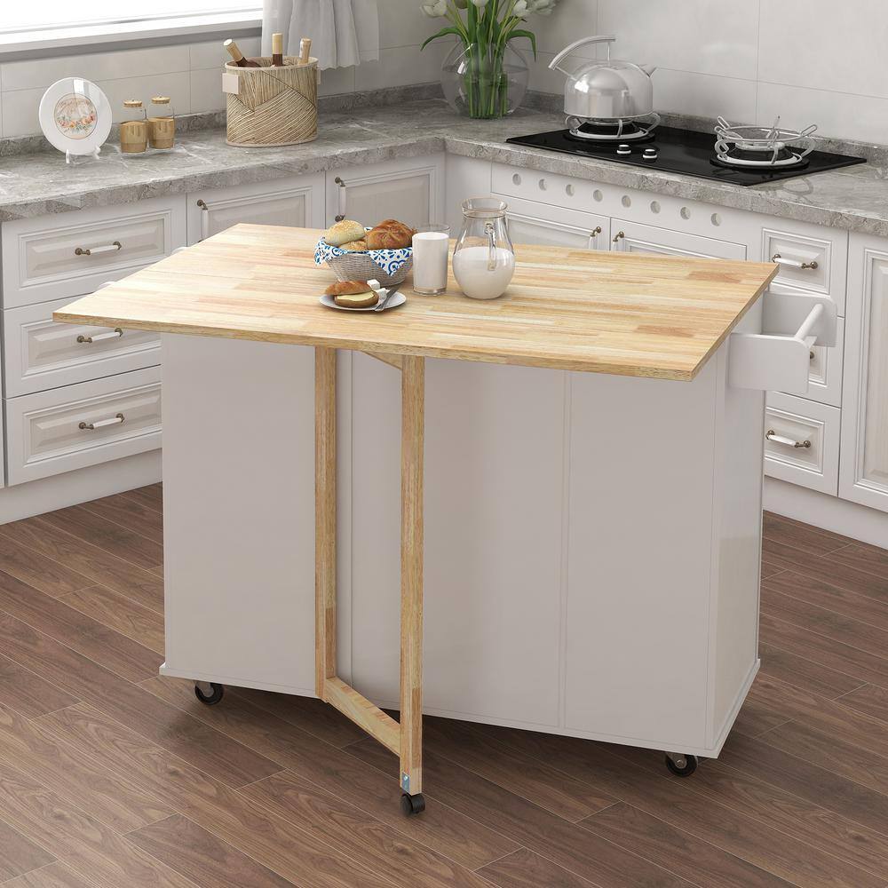 White Rolling Solid Wood Tabletop 44 in. Kitchen Island - thumbnail 5