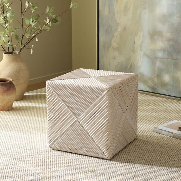 SAFAVIEH Wynrose White Rattan Square Accent Small Ottoman CWK2029A