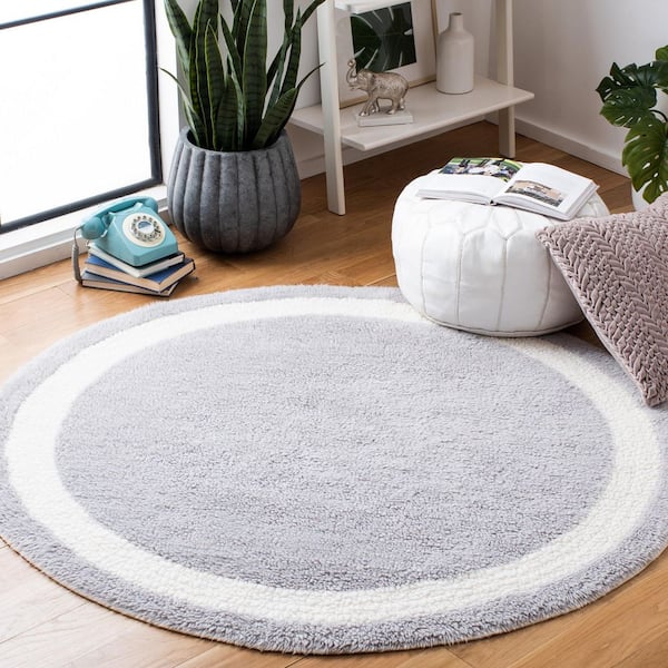 Vermont Gray/Ivory  3 ft. x 3 ft. Machine Washable Solid Border Round Area Rug