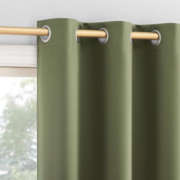 Dickenson Sage Green Polyester 37 in. W x 84 in. L Grommet 100% Blackout Curtain (Set of 2)
