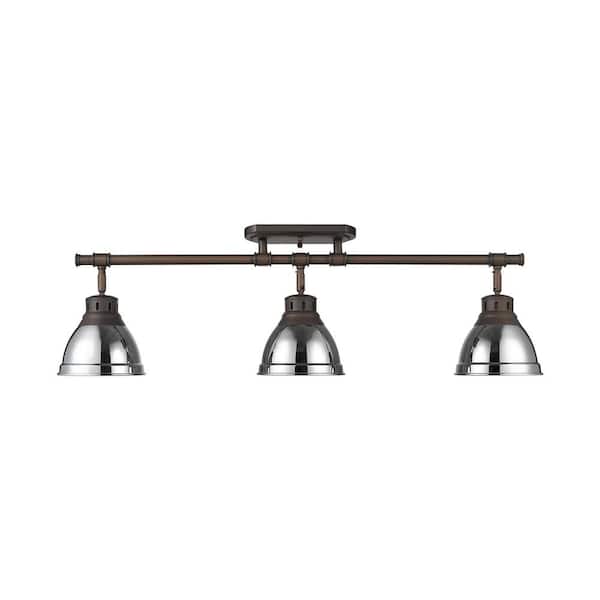 Golden Lighting Duncan 6.5 in. 3-Light Rubbed Bronze Semi-Flush Mount with Silver Shade and No Bulbs Included