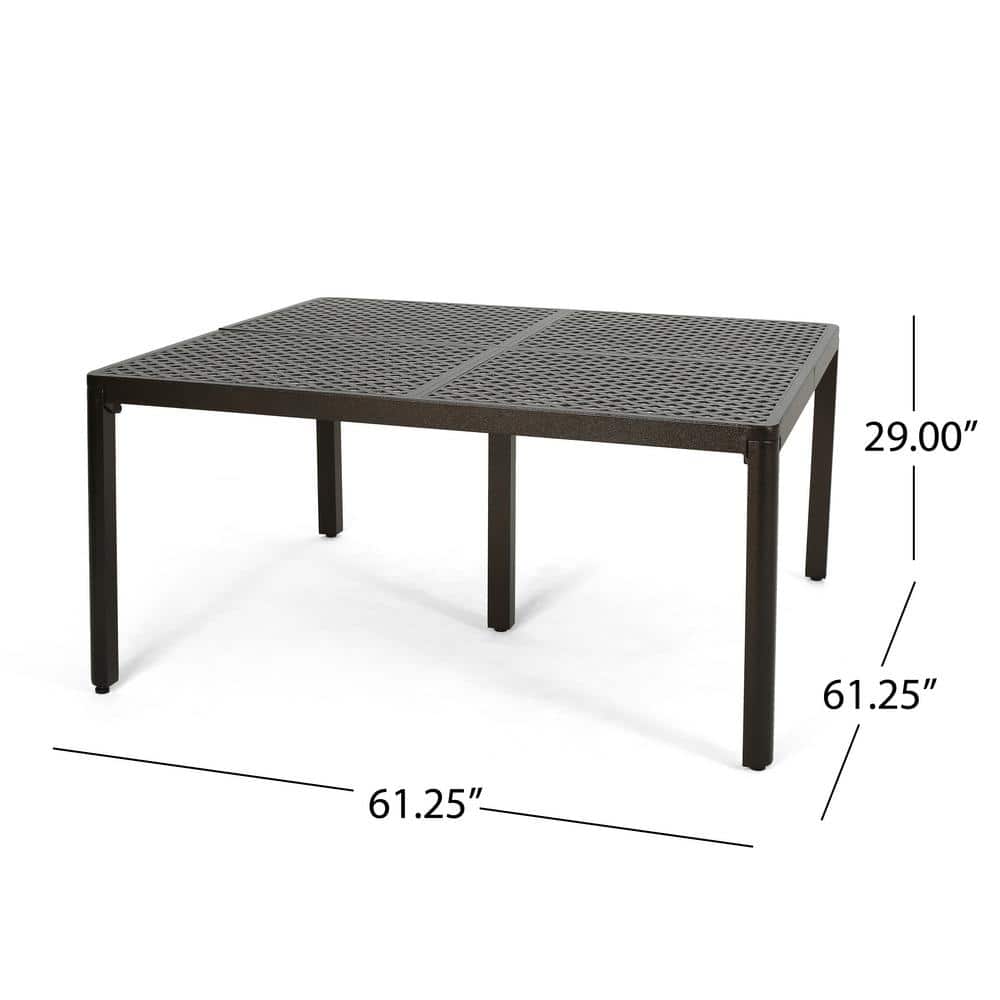 Antique Gloss Black Cast Aluminum Square Dining Table for 8