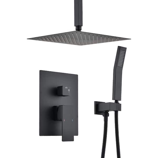 BTCSTAR STAR Single-Handle Spray Square High Pressure Shower Faucet with Hand Hold Spray in Matte Black (Valve Included)