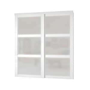 60 in. x 80 in .(Double 30")3-Lite Frosted Glass MDF White Sliding Door Hardware Kit Include, Pre-Drilled Closet Door.