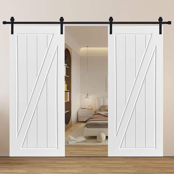AIOPOP HOME Double Modern Z Frame 30 in. x 80 in. MDF White Barn