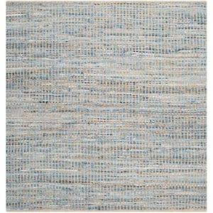 Cape Cod Natural/Blue 8 ft. x 8 ft. Square Distressed Striped Area Rug
