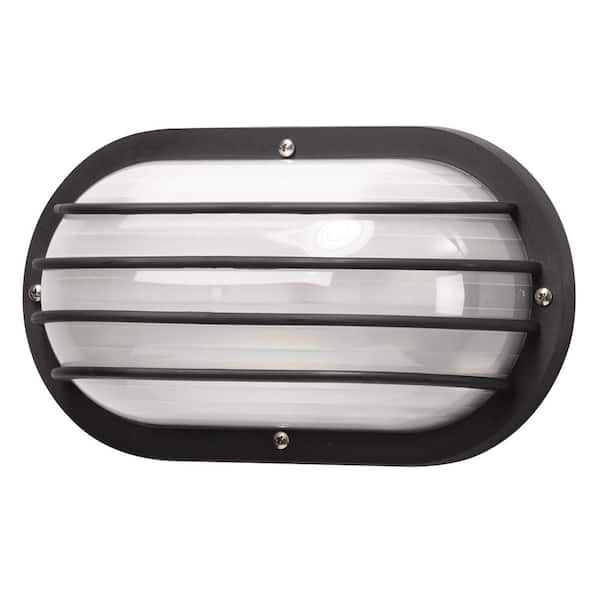 SOLUS Nautical Oblong Black Outdoor Hardwired Bulkhead Sconce with 4000K LED Bulb and Horizontal Diffuser Cage