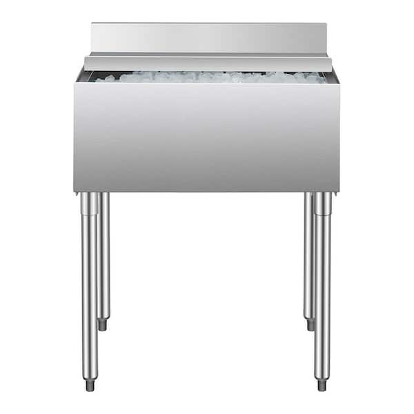 Commercial Ice Bin, 78.4 L Underbar Ice Bin, 30 x 19 x 37 in. Stainless Steel Ice Chest with Sliding Lid, Bottle Holders