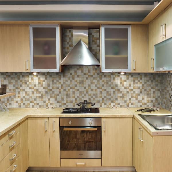 Take Home Tile Sample - Travertine Medley 4.5 in. x 4.5 in. Cream/Taupe Honed Travertine Mosaic