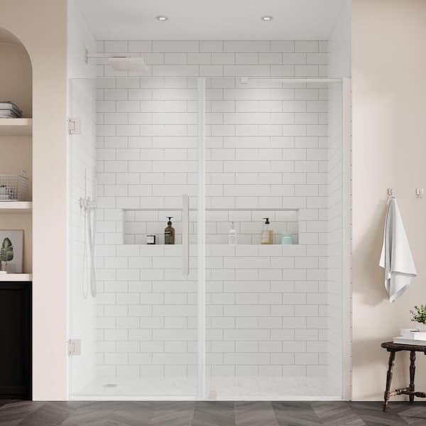 OVE Decors Tampa-Pro 55 3/16 in. - 56 3/8 in. W x 72 in. H Pivot Frameless Shower in Satin Nickel