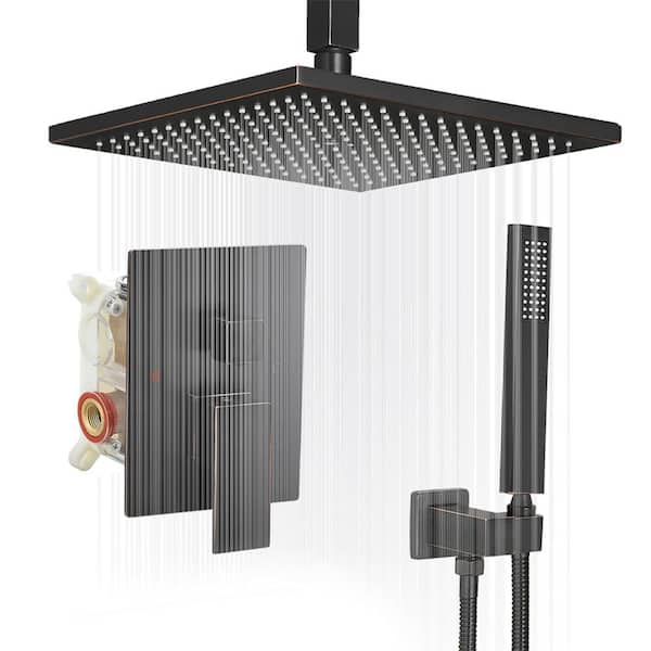 FLG Single Handle 1-Spray 12 in Shower Faucet 1.8 GPM with Pressure Balance Ceiling Mount Shower System in Oil Rubbed Bronze