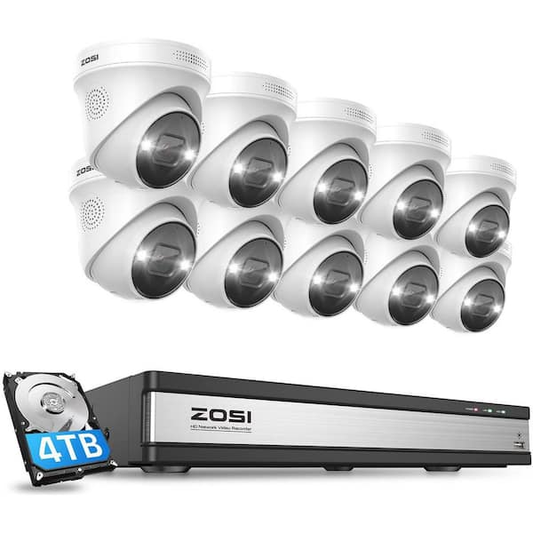 ZOSI 16-Channel 4K Ultra HD 8MP POE 4TB NVR Security Camera System with 10 8MP Wired Spotlight Cameras, 2-Way Audio